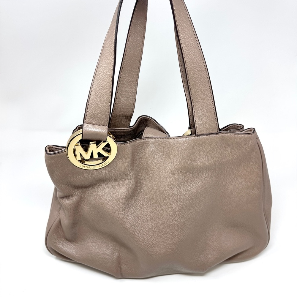 Michael Kors Fulton Large Shoulder Tote Tan Dark Dune Pebbled Leather Bag